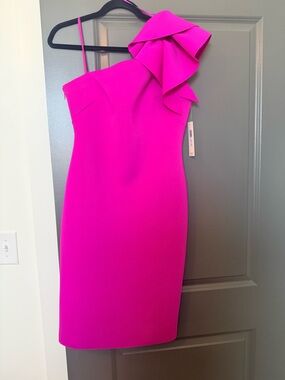 Eliza J one shoulder fuchsia ruffled dress-NWT